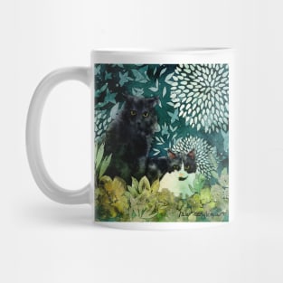 Desert Cat Brothers Negative Painting Teal Background Mug